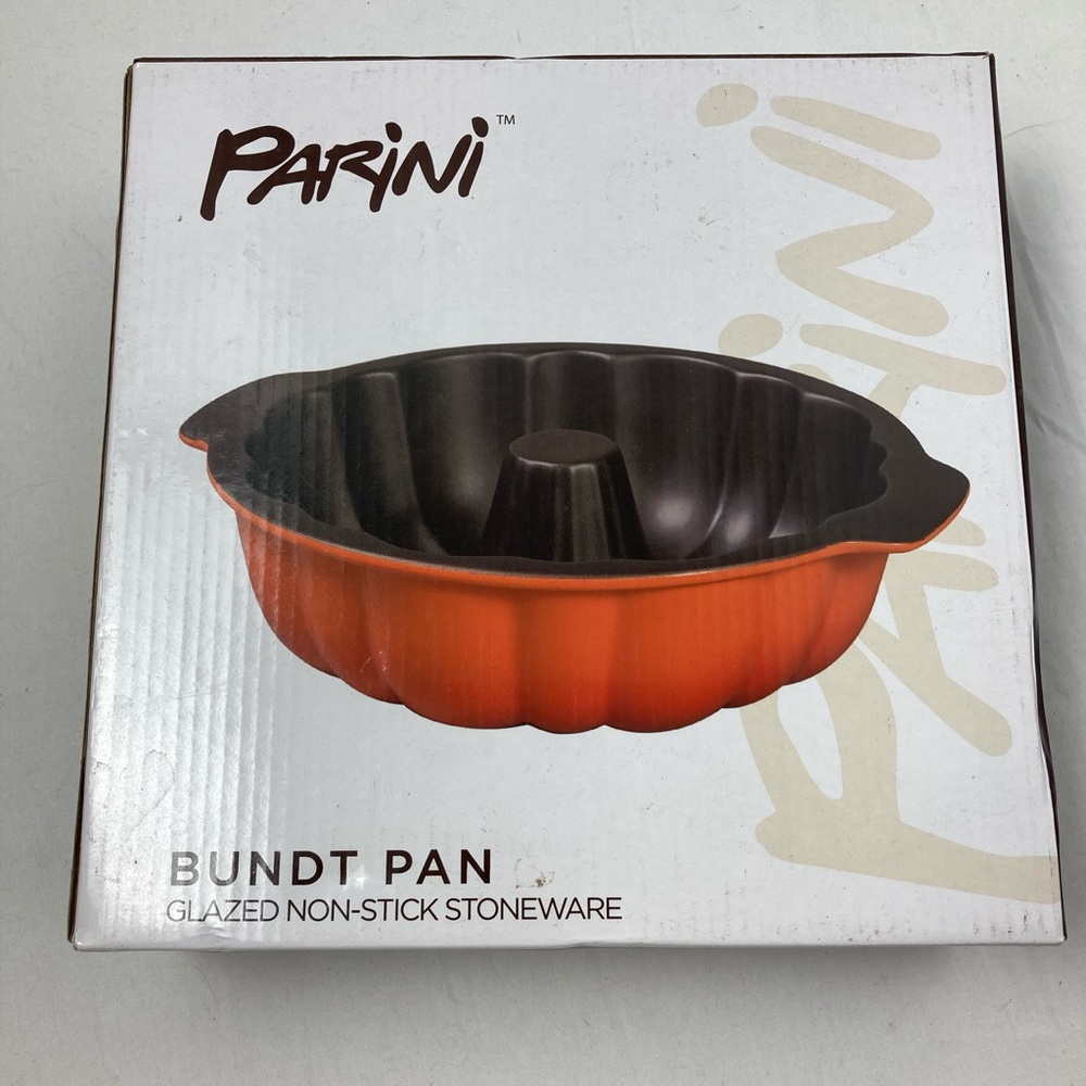 Orange Parini Bundt Pan Glazed Non Stick Stoneware NEW IN BOX Read More Below